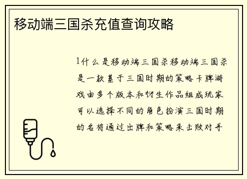 移动端三国杀充值查询攻略